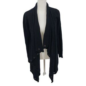 Ella Moss Waterfall Cardigan Oversized Women Size XS 2 4 Black Grommets Cashmere